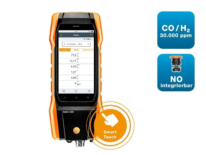 Testo 300 Longlife – Flue gas analyzer (O2, CO H2-compensated up to 30,000 ppm, NO - can be retrofitted)